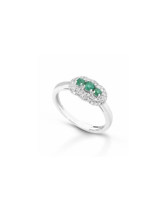 ANELLO FANTASIA IN ORO BIANCO 18 K CON SMERALDO E DIAMANTI NATURALI