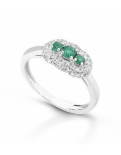 ANELLO FANTASIA IN ORO BIANCO 18 K CON SMERALDO E DIAMANTI NATURALI