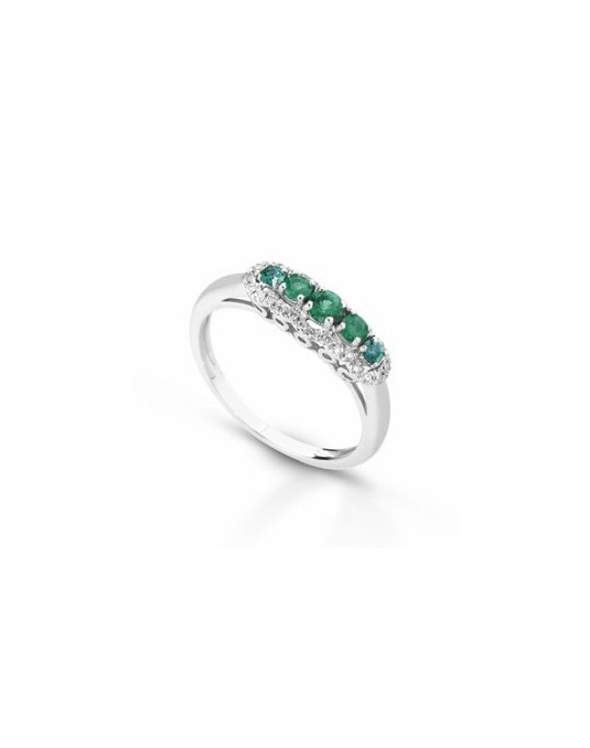 ANELLO FANTASIA IN ORO BIANCO 18 K CON SMERALDO E DIAMANTI NATURALI
