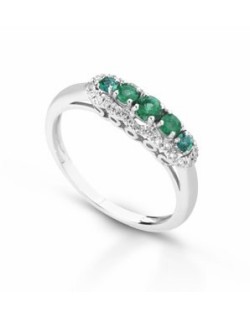 ANELLO FANTASIA IN ORO BIANCO 18 K CON SMERALDO E DIAMANTI NATURALI