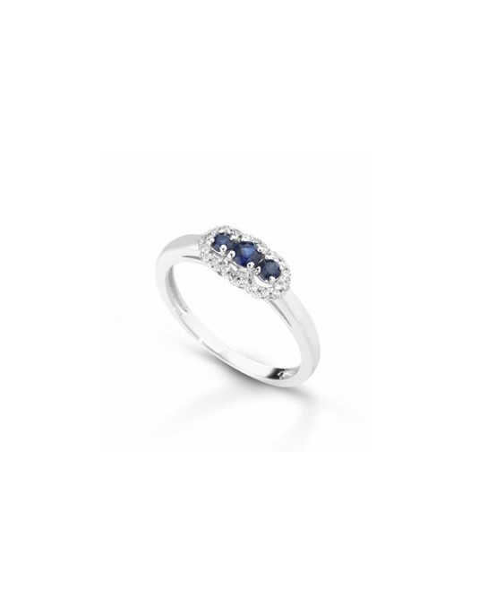 ANELLO FANTASIA IN ORO BIANCO 18 K CON ZAFFIRO E DIAMANTI NATURALI