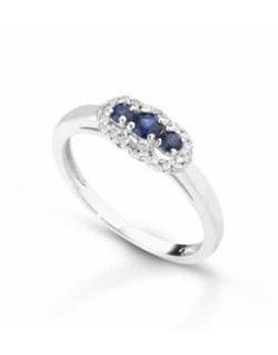 ANELLO FANTASIA IN ORO BIANCO 18 K CON ZAFFIRO E DIAMANTI NATURALI