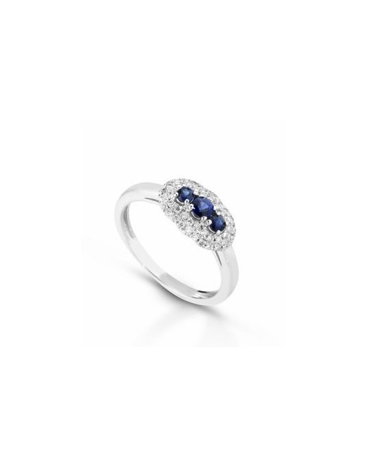 ANELLO FANTASIA IN ORO BIANCO 18 K CON ZAFFIRO E DIAMANTI NATURALI