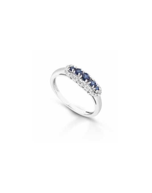 ANELLO FANTASIA IN ORO BIANCO 18 K CON ZAFFIRO E DIAMANTI NATURALI