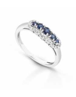 ANELLO FANTASIA IN ORO BIANCO 18 K CON ZAFFIRO E DIAMANTI NATURALI