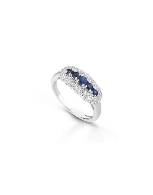 ANELLO FANTASIA IN ORO BIANCO 18 K CON ZAFFIRO E DIAMANTI NATURALI