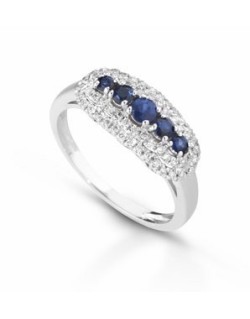 ANELLO FANTASIA IN ORO BIANCO 18 K CON ZAFFIRO E DIAMANTI NATURALI