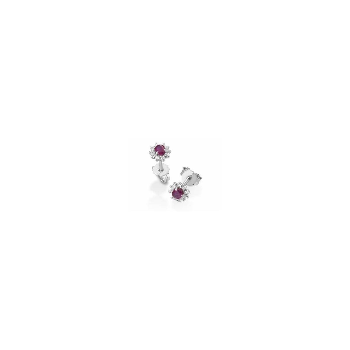 ORECCHINI FANTASIA IN ORO BIANCO 18 K CON RUBINI E DIAMANTI NATURALI E VVS