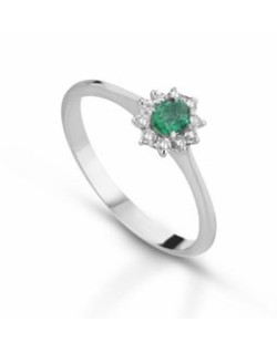 ANELLO FANTASIA IN ORO BIANCO 18 K CON SMERALDO E DIAMANTI NATURALI