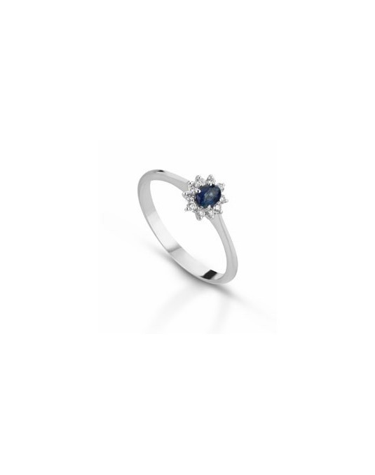 ANELLO FANTASIA IN ORO BIANCO 18 K CON ZAFFIRO E DIAMANTI NATURALI