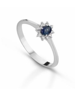 ANELLO FANTASIA IN ORO BIANCO 18 K CON ZAFFIRO E DIAMANTI NATURALI
