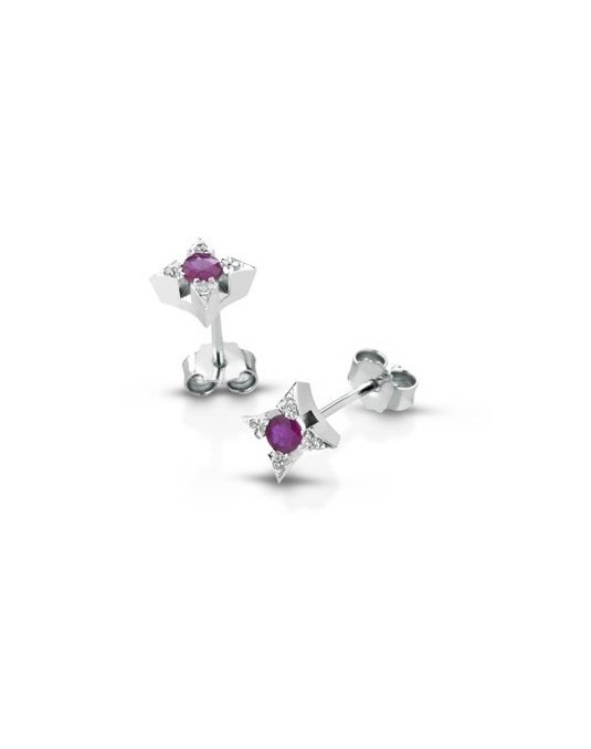 ORECCHINI FANTASIA IN ORO BIANCO 18 K CON RUBINI E DIAMANTI NATURALI E VVS