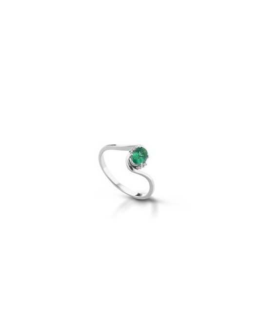 ANELLO FANTASIA IN ORO BIANCO 18 K CON SMERALDO E DIAMANTI NATURALI