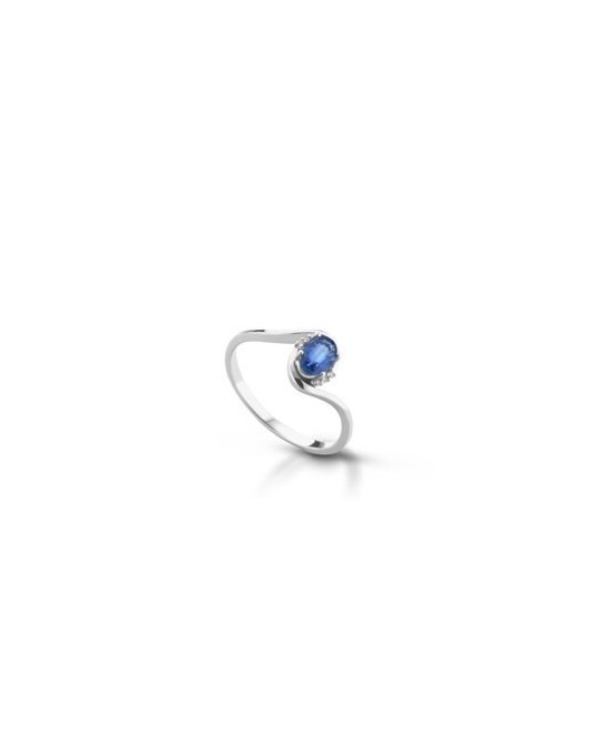 ANELLO FANTASIA IN ORO BIANCO 18 K CON ZAFFIRO E DIAMANTI NATURALI