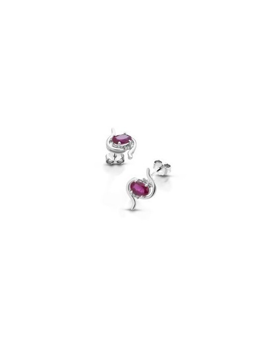 ORECCHINI FANTASIA IN ORO BIANCO 18 K CON RUBINI E DIAMANTI NATURALI E VVS