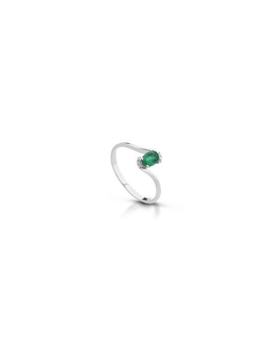 ANELLO FANTASIA IN ORO BIANCO 18 K CON SMERALDO E DIAMANTI NATURALI