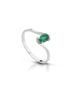 ANELLO FANTASIA IN ORO BIANCO 18 K CON SMERALDO E DIAMANTI NATURALI