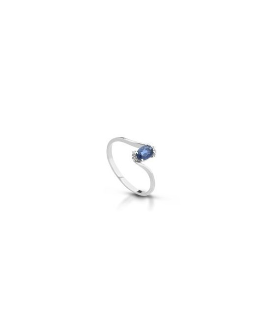 ANELLO FANTASIA IN ORO BIANCO 18 K CON ZAFFIRO E DIAMANTI NATURALI