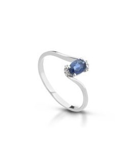 ANELLO FANTASIA IN ORO BIANCO 18 K CON ZAFFIRO E DIAMANTI NATURALI
