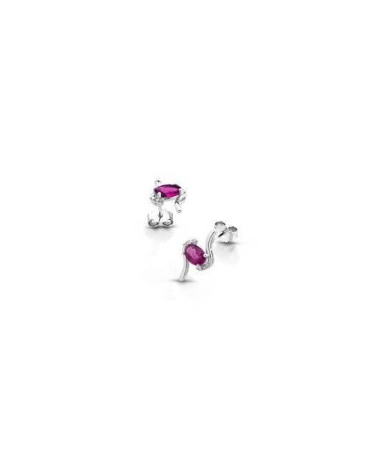 ORECCHINI FANTASIA IN ORO BIANCO 18 K CON RUBINI E DIAMANTI NATURALI E VVS