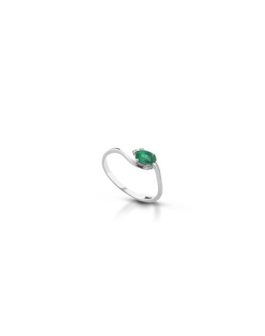 ANELLO FANTASIA IN ORO BIANCO 18 K CON SMERALDO E DIAMANTI NATURALI