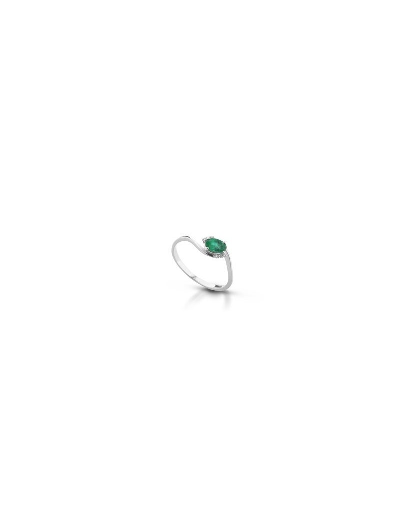 ANELLO FANTASIA IN ORO BIANCO 18 K CON SMERALDO E DIAMANTI NATURALI