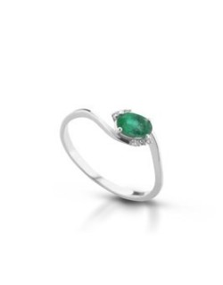 ANELLO FANTASIA IN ORO BIANCO 18 K CON SMERALDO E DIAMANTI NATURALI