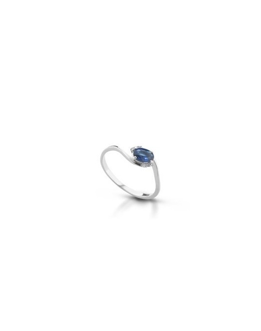 ANELLO FANTASIA IN ORO BIANCO 18 K CON ZAFFIRO E DIAMANTI NATURALI