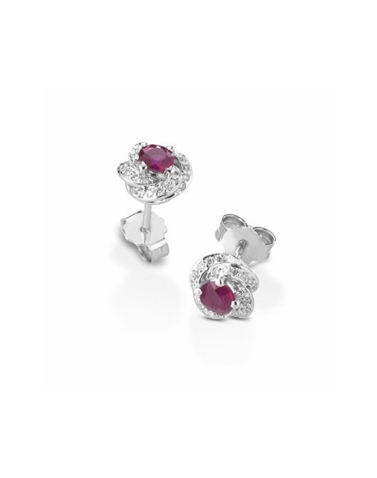 ORECCHINI FANTASIA IN ORO BIANCO 18 K CON RUBINI E DIAMANTI NATURALI E VVS
