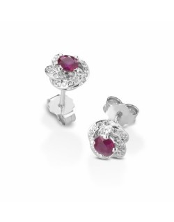 ORECCHINI FANTASIA IN ORO BIANCO 18 K CON RUBINI E DIAMANTI NATURALI E VVS