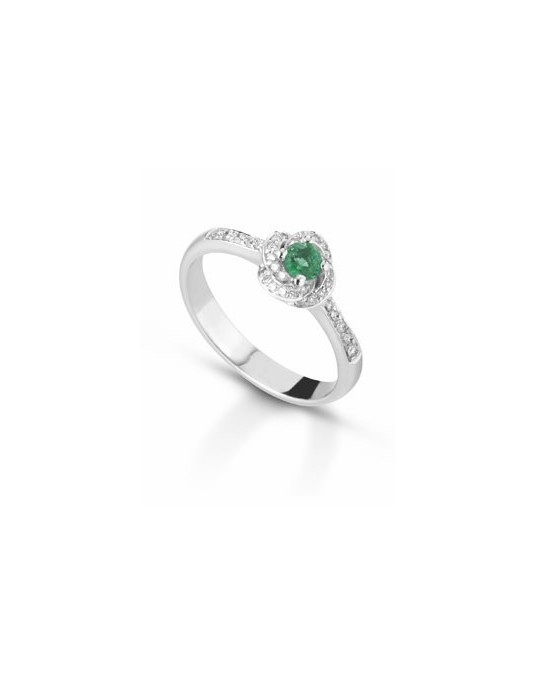 ANELLO FANTASIA IN ORO BIANCO 18 K CON SMERALDO E DIAMANTI NATURALI