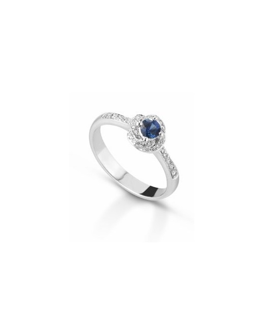 ANELLO FANTASIA IN ORO BIANCO 18 K CON ZAFFIRO E DIAMANTI NATURALI