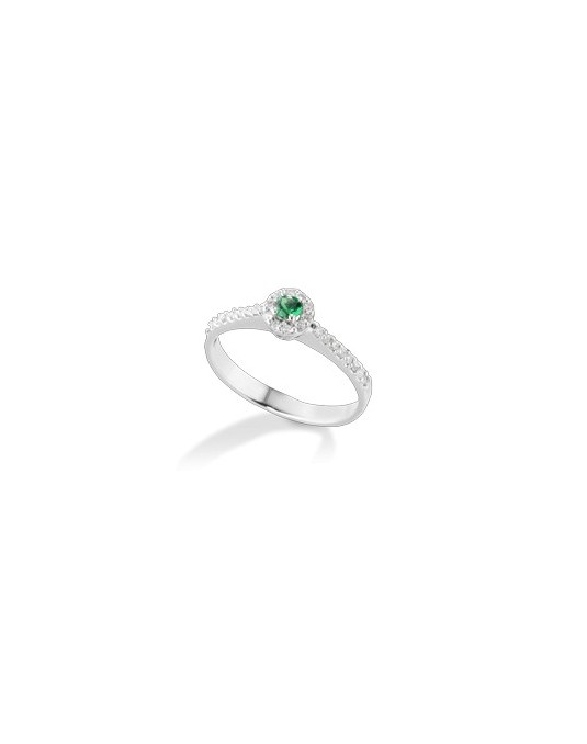 ANELLO FANTASIA IN ORO BIANCO 18 K CON SMERALDO E DIAMANTI NATURALI