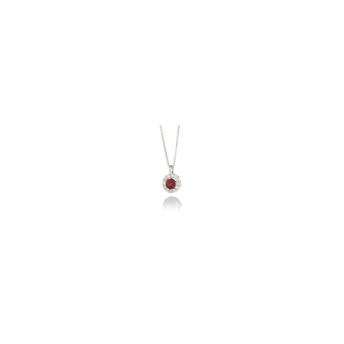 CIONDOLO FANTASIA IN ORO BIANCO 18 K CON RUBINO E DIAMANTI NATURALI E VVS