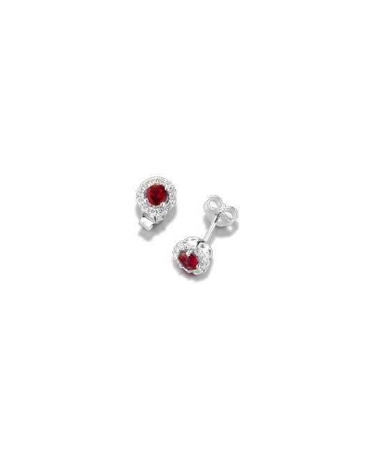 ORECCHINI FANTASIA IN ORO BIANCO 18 K CON RUBINI E DIAMANTI NATURALI E VVS