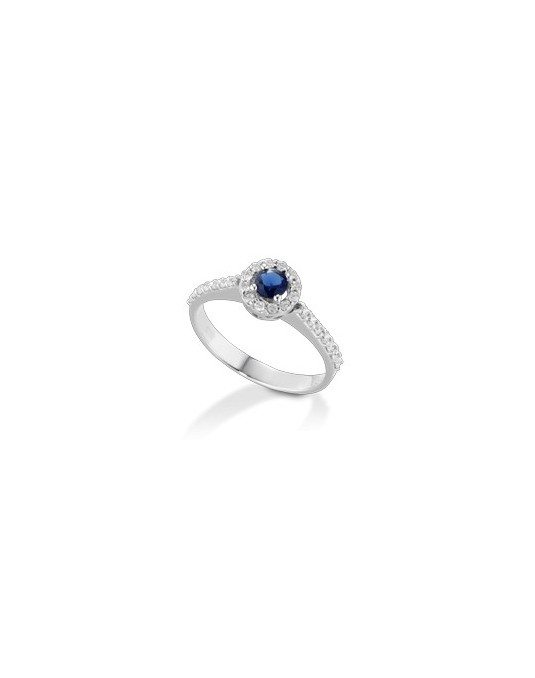 ANELLO FANTASIA IN ORO BIANCO 18 K CON ZAFFIRO E DIAMANTI NATURALI