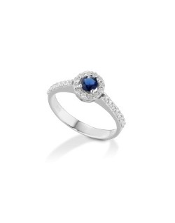 ANELLO FANTASIA IN ORO BIANCO 18 K CON ZAFFIRO E DIAMANTI NATURALI
