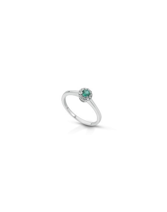 ANELLO FANTASIA IN ORO BIANCO 18 K CON SMERALDO E DIAMANTI NATURALI