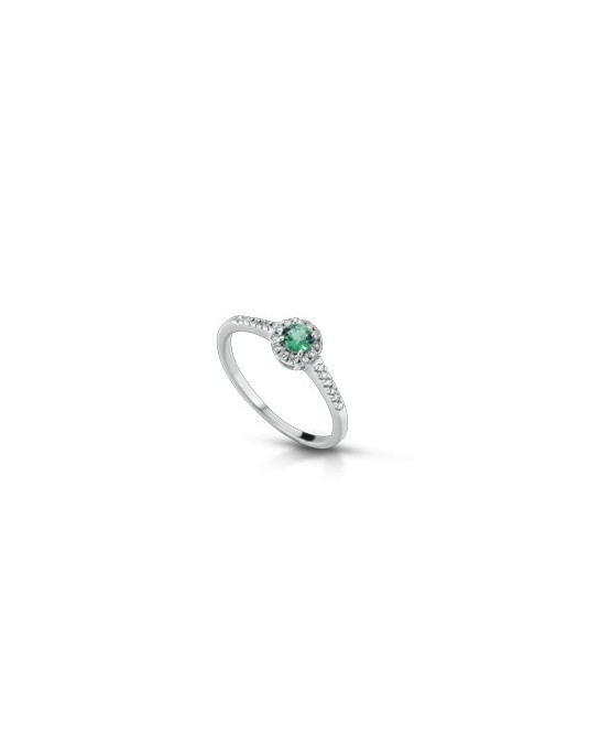 ANELLO FANTASIA IN ORO BIANCO 18 K CON SMERALDO E DIAMANTI NATURALI