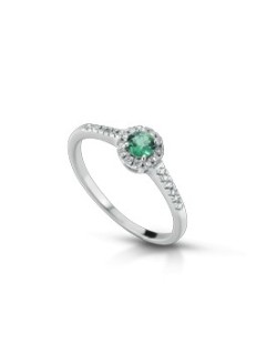 ANELLO FANTASIA IN ORO BIANCO 18 K CON SMERALDO E DIAMANTI NATURALI