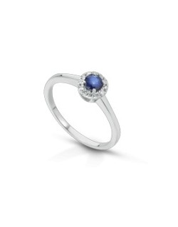 ANELLO FANTASIA IN ORO BIANCO 18 K CON ZAFFIRO E DIAMANTI NATURALI