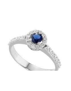 ANELLO FANTASIA IN ORO BIANCO 18 K CON ZAFFIRO E DIAMANTI NATURALI