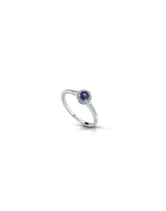 ANELLO FANTASIA IN ORO BIANCO 18 K CON ZAFFIRO E DIAMANTI NATURALI