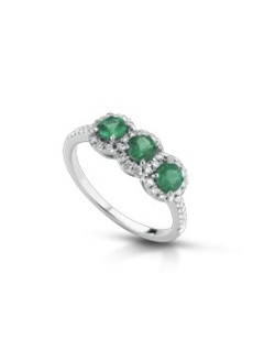 ANELLO FANTASIA IN ORO BIANCO 18 K CON SMERALDO E DIAMANTI NATURALI