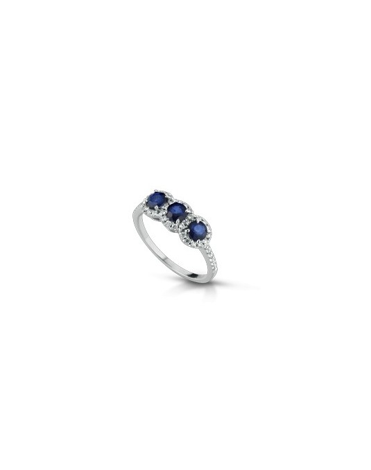 ANELLO FANTASIA IN ORO BIANCO 18 K CON ZAFFIRO E DIAMANTI NATURALI