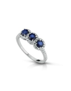 ANELLO FANTASIA IN ORO BIANCO 18 K CON ZAFFIRO E DIAMANTI NATURALI