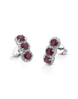 ORECCHINI FANTASIA IN ORO BIANCO 18 K CON RUBINI E DIAMANTI NATURALI E VVS