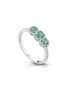 ANELLO FANTASIA IN ORO BIANCO 18 K CON SMERALDO E DIAMANTI NATURALI