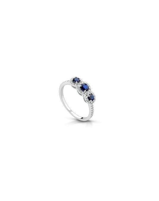 ANELLO FANTASIA IN ORO BIANCO 18 K CON ZAFFIRO E DIAMANTI NATURALI