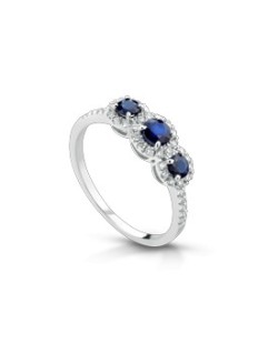 ANELLO FANTASIA IN ORO BIANCO 18 K CON ZAFFIRO E DIAMANTI NATURALI